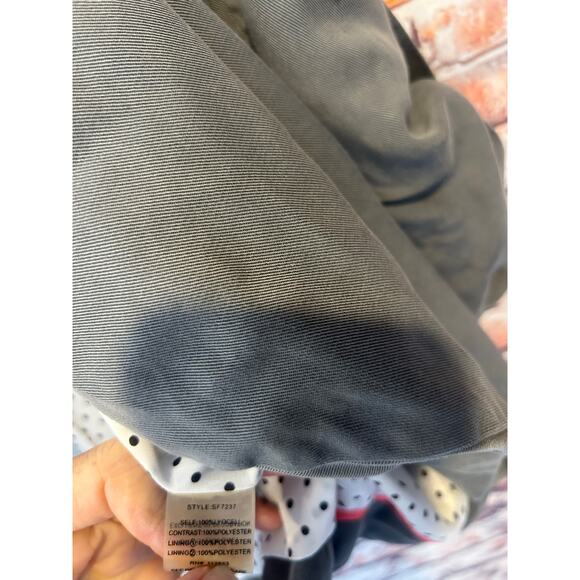 41 Hawthorn Gray Open Front Blazer medium Roll Tab Sleeves Polka Dot Lining - Picture 6 of 8